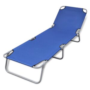 Adjustable Folding Sun Lounger Recliner Outdoor Patio Poolside Beach Chair Blue