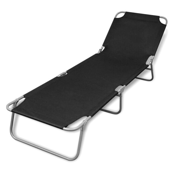 Adjustable Folding Sun Lounger Recliner Outdoor Patio Poolside Beach Chair Black