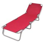 Adjustable Folding Sun Lounger Red Steel Frame Portable Outdoor Recliner