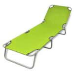 Adjustable Folding Sun Lounger Steel Frame Portable Garden Patio Beach Green