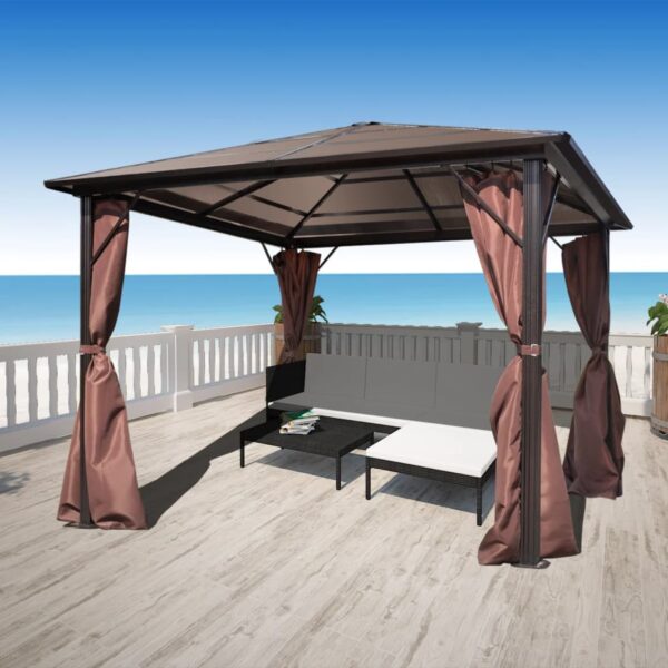 Gazebo with Curtain Brown Aluminium 300 x 300 cm