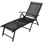 Folding Sun Lounger Aluminium Black Adjustable Recliner Weatherproof Textilene