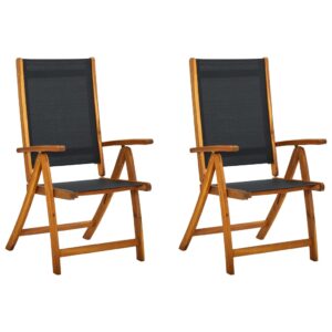 Folding Garden Patio Chairs Set of Two Solid Wood Textilene Adjustable Backrest