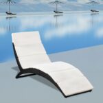 Folding Rattan Sun Lounger Outdoor Patio Garden Furniture with Cushion Black