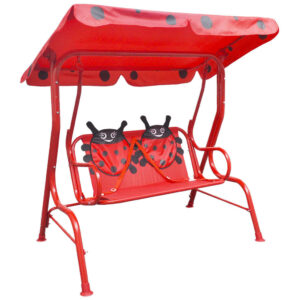 Outdoor Kids Swing Seat with Sunshade Canopy Sturdy Garden Patio Play Red