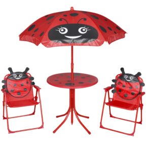 Kids Garden Bistro Set with Sun Parasol - Red Outdoor Patio Furniture Playset