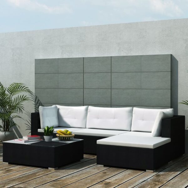 5 Piece Garden Lounge Set with Cushions Poly Rattan Black