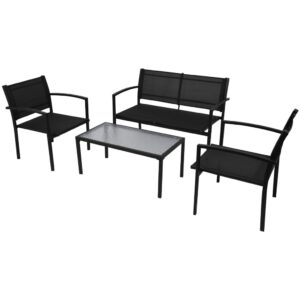 Outdoor Garden Lounge Set Textilene Fabric Patio Furniture Black Weatherproof