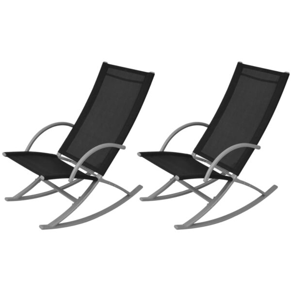 Outdoor Garden Patio Rocking Chair Set Textilene Fabric Relaxing Lounger Black