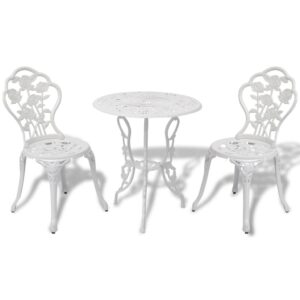 Elegant White Cast Aluminium Bistro Set Outdoor Patio Garden Furniture 3 Pieces