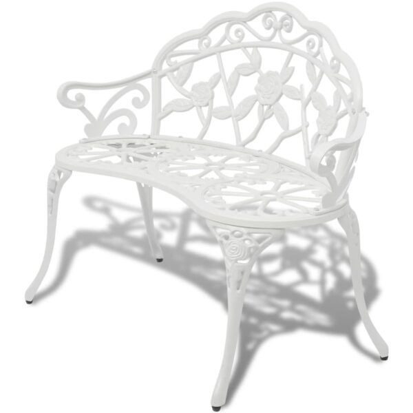 Elegant White Cast Aluminium Garden Bench Romantic Outdoor Seating for Two