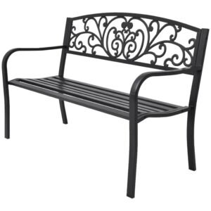 Elegant Outdoor Garden Bench Romantic Cast Iron Weather-Resistant Patio Seating