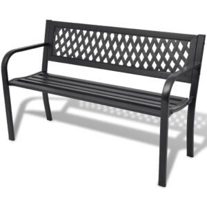 Outdoor Garden Patio Bench Weather-Resistant Steel Frame PVC Backrest Black Seating