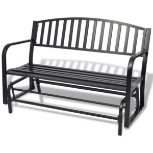 Outdoor Garden Patio Porch Glider Swing Bench Weather Resistant Black Steel