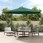 Green Cantilever Hanging Parasol UV Protection Windproof Ventilated Canopy