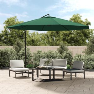 Green Cantilever Hanging Parasol UV Protection Windproof Ventilated Canopy