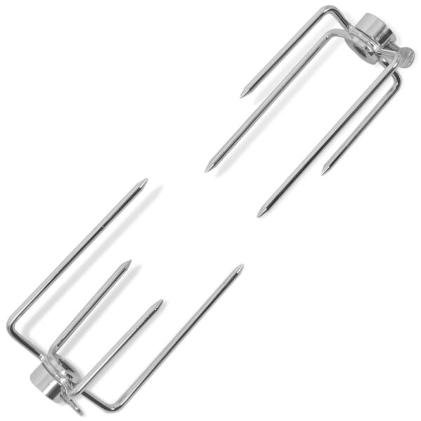 Chrome-Plated BBQ Spit Forks Set Secure Locking Prongs for Rotisserie Grilling