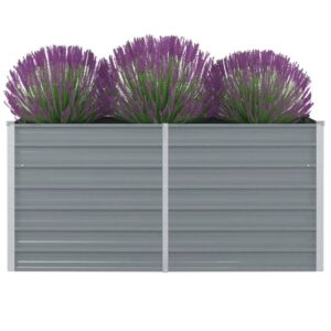 Galvanized Steel Raised Garden Bed Durable Rectangular Outdoor Planter Grey