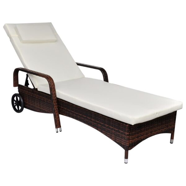 Elegant Rattan Sun Lounger Adjustable Backrest Cream Cushion Outdoor Patio Deck