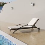 Adjustable Rattan Sun Lounger with Cushion Patio Garden Furniture with Wheels