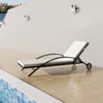 Adjustable Rattan Outdoor Sun Lounger with Cushion and Wheels Patio Furniture