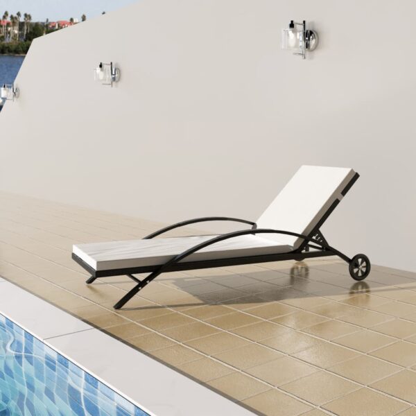 Adjustable Rattan Outdoor Sun Lounger with Cushion and Wheels Patio Furniture