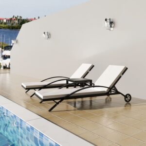 Adjustable Rattan Sun Lounger Set with Cushions and Side Table for Patio Garden