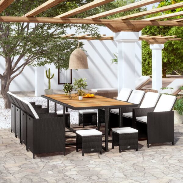 13 Piece Outdoor Dining Set Poly Rattan and Acacia Wood Black