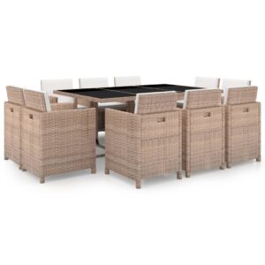 11 Piece Outdoor Dining Set with Cushions Poly Rattan Beige