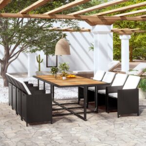 13 Piece Outdoor Dining Set with Cushions Poly Rattan Black