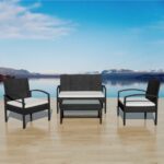 Outdoor Rattan Garden Lounge Set Sofa Chairs Table Cushions Patio Furniture Black