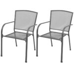 Contemporary Mesh Design Garden Chairs Set Weather Resistant Stackable Outdoor