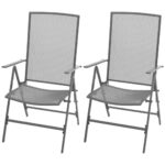 Contemporary Mesh Design Reclining Garden Chairs Steel Grey Weather Resistant