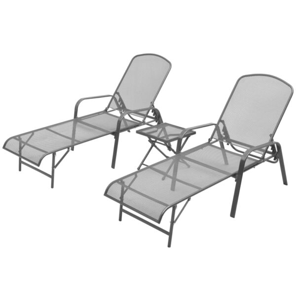 Contemporary Outdoor Patio Sun Lounger Set with Reclining Chairs & Mesh Table