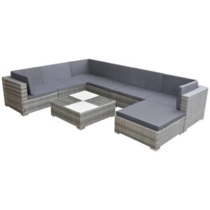 8 Piece Garden Lounge Set with Cushions Poly Rattan Grey