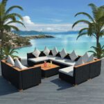 9 Piece Garden Lounge Set with Cushions Poly Rattan Black