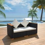 Outdoor Rattan Garden Sofa Set Weather-Resistant Modular Patio Furniture Cream Cushions