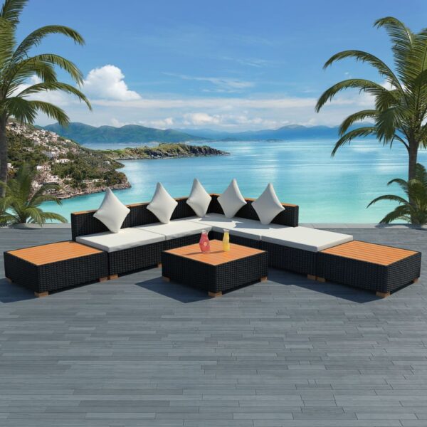 8 Piece Garden Lounge Set with Cushions Poly Rattan Black