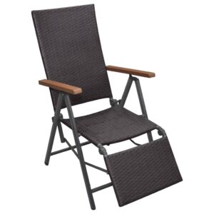 Reclining Deck Chair Poly Rattan Brown