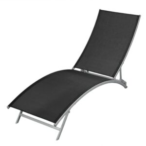 Outdoor Adjustable Sun Lounger Curved Design Textilene Fabric Steel Frame Black