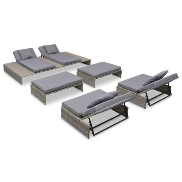 5 Piece Garden Lounge Set with Cushions Poly Rattan Grey