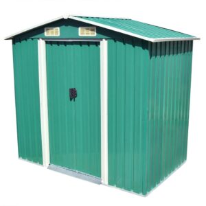 Outdoor Garden Metal Storage Shed Green Galvanized Steel Ventilated Sliding Door