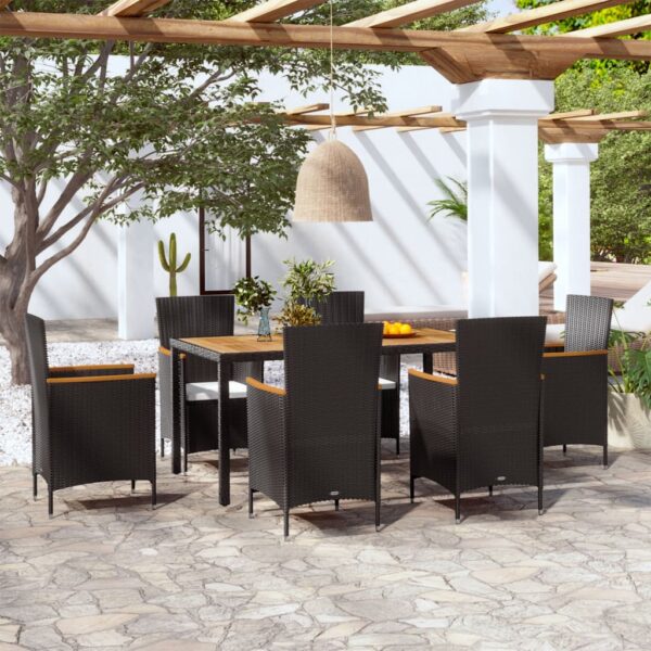 7 Piece Outdoor Dining Set with Cushions Poly Rattan