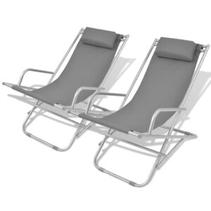 Set of Two Foldable Reclining Lounge Chairs Steel Frame with Padded Headrest