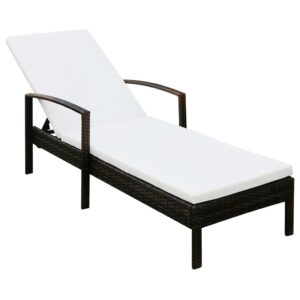 Adjustable Rattan Sun Lounger with Thick Cream Cushion Outdoor Patio Furniture