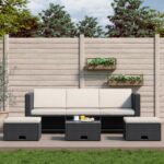 4 Piece Garden Lounge Set with Cushions Poly Rattan Black