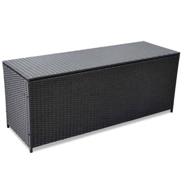 Outdoor Garden Storage Bench Poly Rattan Waterproof Patio Cushion Box Black