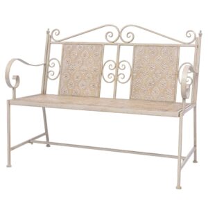 Vintage White Garden Bench Outdoor Patio Furniture Powder-Coated Steel Seating