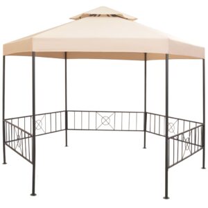 Elegant Hexagonal Garden Gazebo Pavilion Canopy Beige Water-Resistant Outdoor