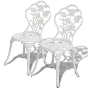 Elegant White Cast Aluminium Bistro Chairs Set Floral Garden Patio Furniture